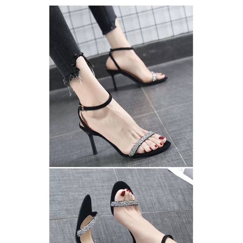 Giày Cao Gót Sandal Cao Gót Mùa Hè 2021 Đính Đá Có Khóa Cài Phong Cách Mới Cho Nữ
