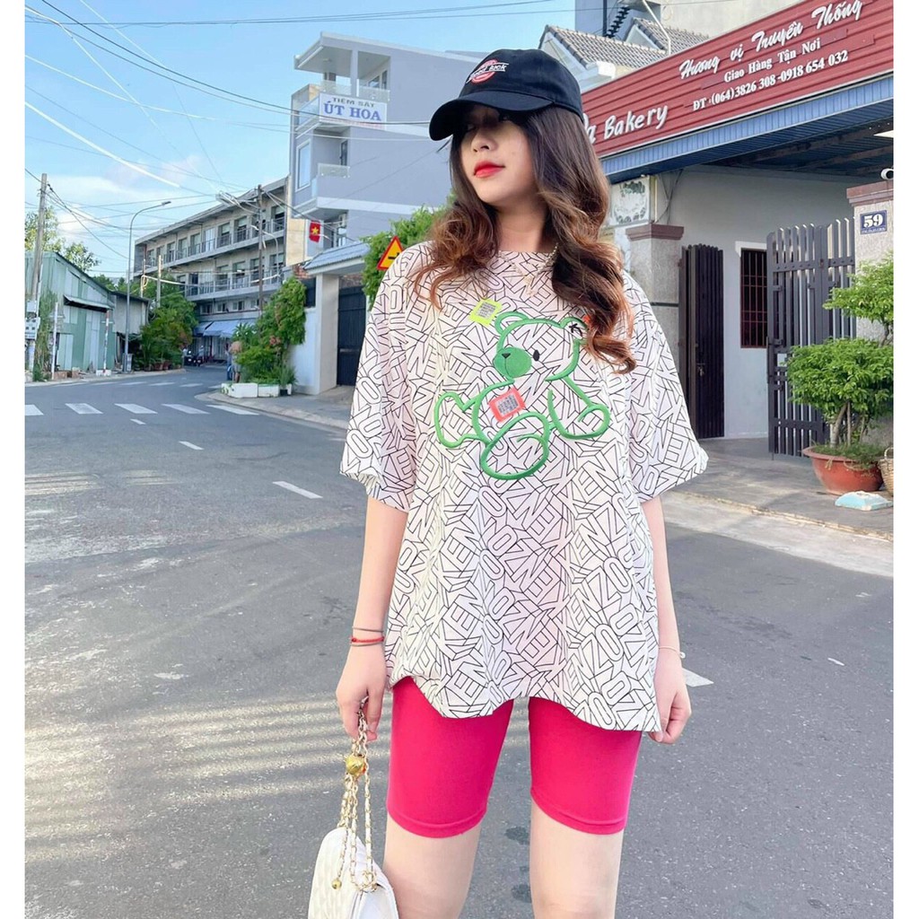 Set Bộ Áo In Hình Gấu Dễ Thương Và Quần Lửng
