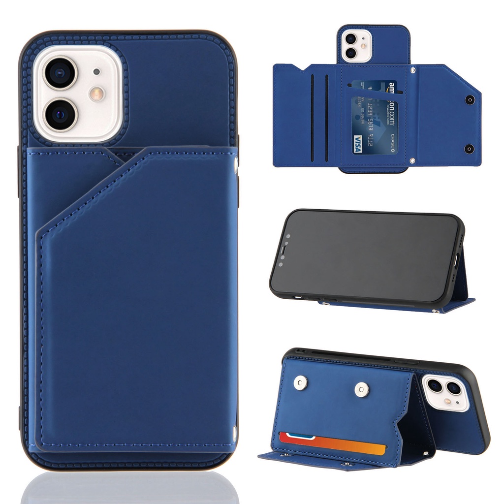 Ốp điện thoại mềm bằng da màu trơn tích hợp ví đựng thẻ cho iPhone 12 Mini 11 Pro XS