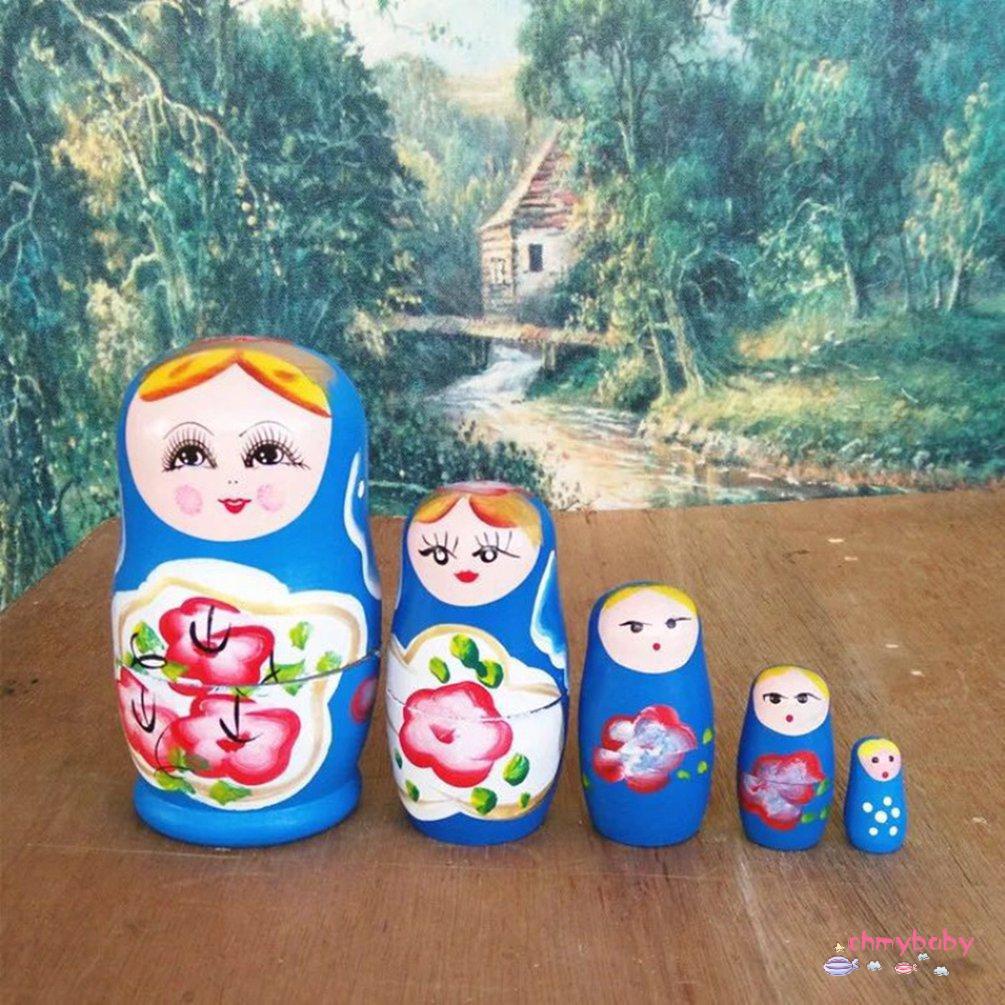 【OMB】 Cute Babushka Nesting Dolls Matryoshka Wooden Russian Painted Doll Toys