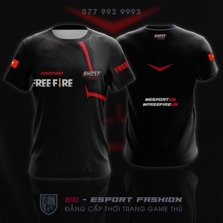 Áo thun thi đấu esport game freefire huyền thoại the hero 2021, in 3d thể thao, màu đen đỏ