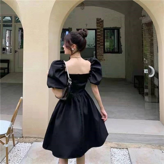 Váy nữ cổ vuông thiết kế tay phồng dáng xòe, Đầm thời trang công sở cao cấp dự tiệc sang trọng V113 | BigBuy360 - bigbuy360.vn
