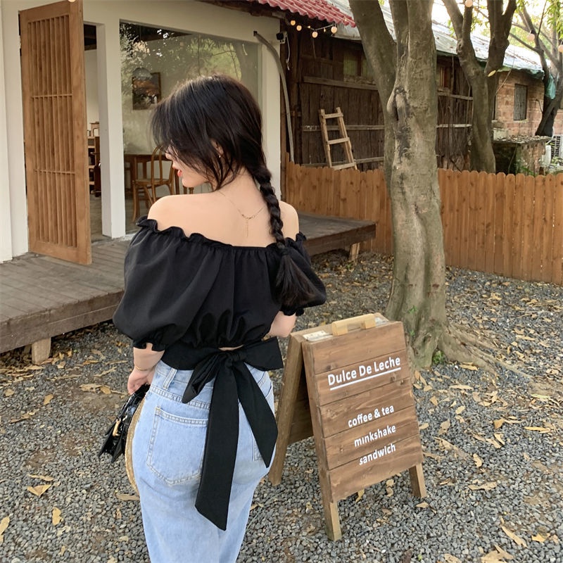 Áo Kiểu Cổ Chữ V Tay Loe Ngắn Thiết Kế Thắt Nơ Ngọt Ngào Thời Trang Cho Nữ