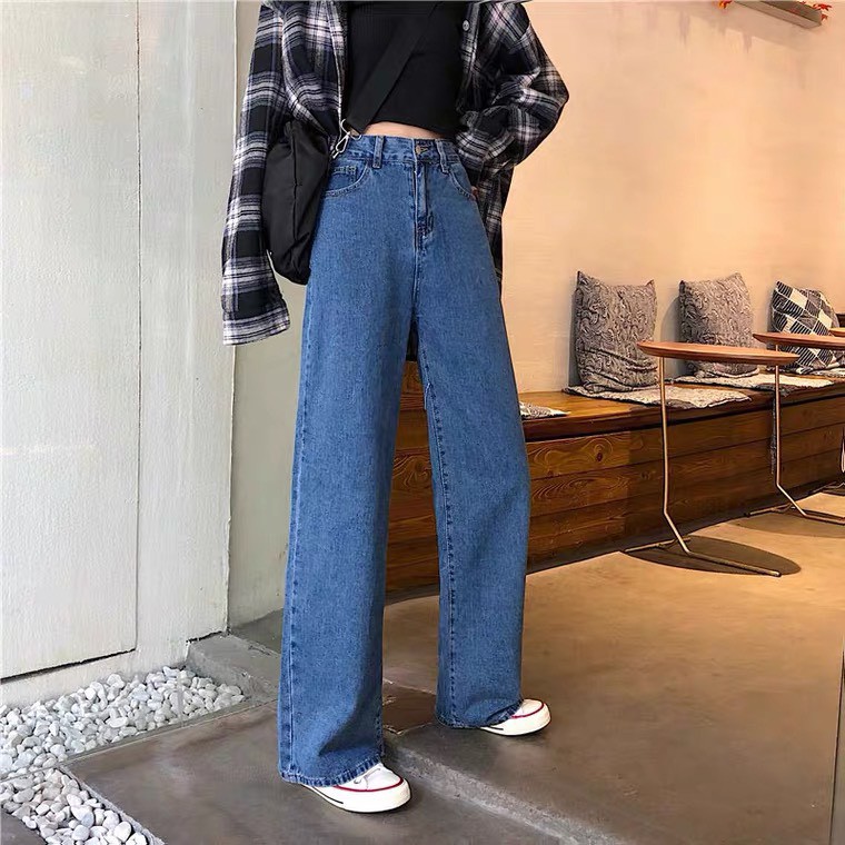 Quần jeans dài SUNNNY ống rộng suông nữ lưng cao 3 màu D1