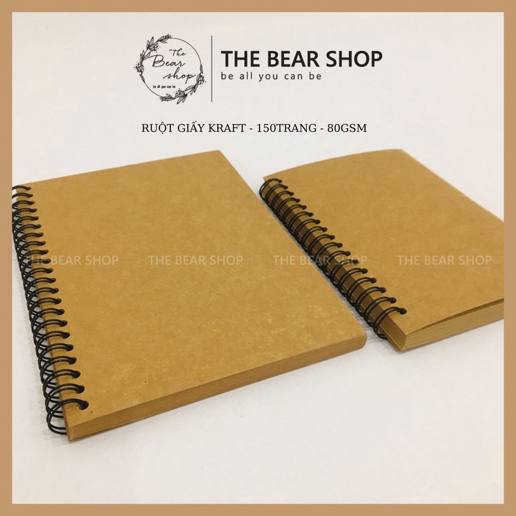 Sổ tay bìa trơn - Sổ tay vẽ chì - Sketchbook - Giấy kraft trơn 80gsm - The Bear Shop