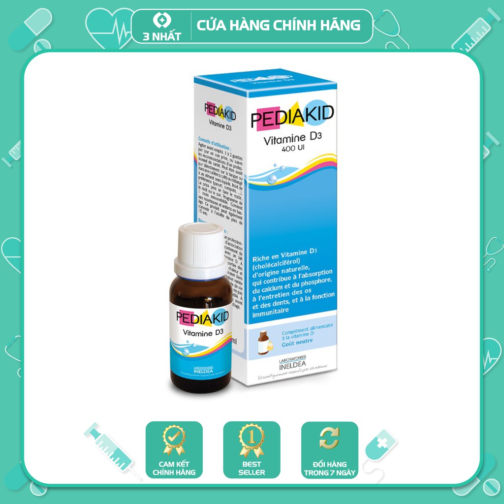 Pediakid Vitamin D3 bổ sung vitamin D3 cho trẻ, vitamin D3 cho trẻ còi xương, hỗ trơ phát triển chiều cao