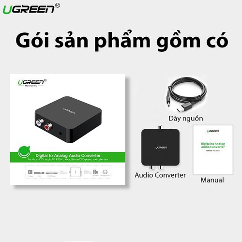 [Mã ELHACE giảm 4% đơn 300K] Bộ Chuyển Đổi Âm Thanh Từ Quang, Coaxial sang AV Ugreen 30523 chính hãng