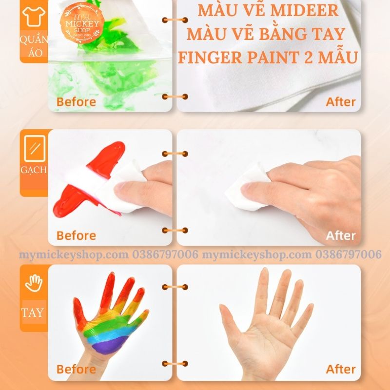 Màu vẽ bằng tay Hãng Mideer Finger Paint 1 hộp 8 tuýp 60ml an toàn cho bé