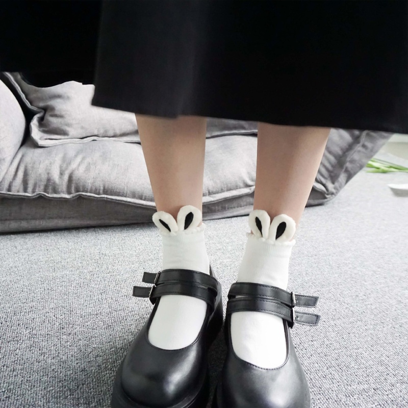 Xixi Tất Cotton Ngắn Màu Trơn Đính Tai Thỏ 3D Phong Cách Harajuku Nhật Bản Cho Nữ
