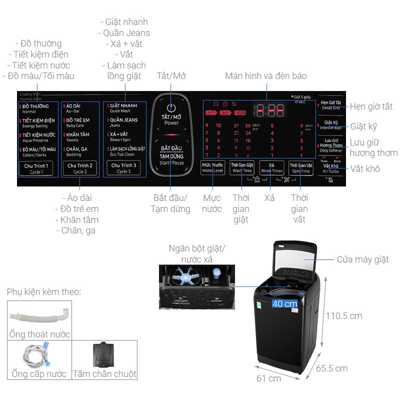 [Mã ELMALL1TR5 giảm 6% đơn 3TR] Máy giặt Samsung cửa trên 12 kg WA12T5360BV/SV