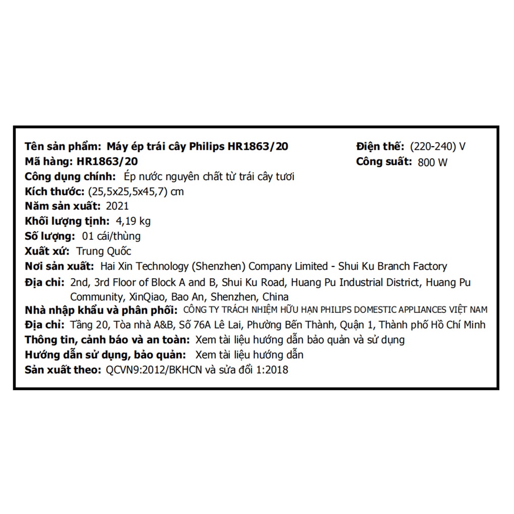 Máy ép trái cây Philips HR1863 700 W - Chính hãng BH 24 tháng - Ống nguyên liệu 75 mm