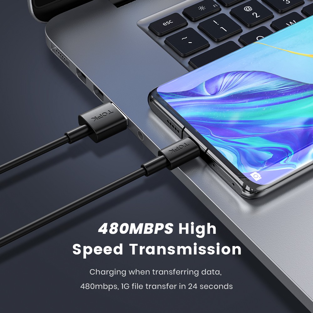 Dây cáp sạc TOPK AN02 Micro USB Type C iPhone Lightning TPE Gel silica chất lượng