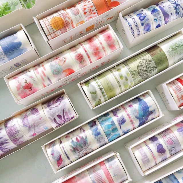 Washi Tape set 8 cuộn, băng dính hoạ tiết trang trí