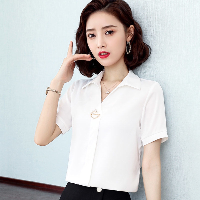 Áo chiffon tay ngắn cổ chữ V dáng rộng thời trang mùa hè dành cho phụ nữ trung niên