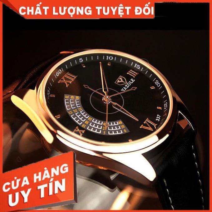 Đồng hồ nam Yazole 337 Dây da kiểu dáng độc đáo .
