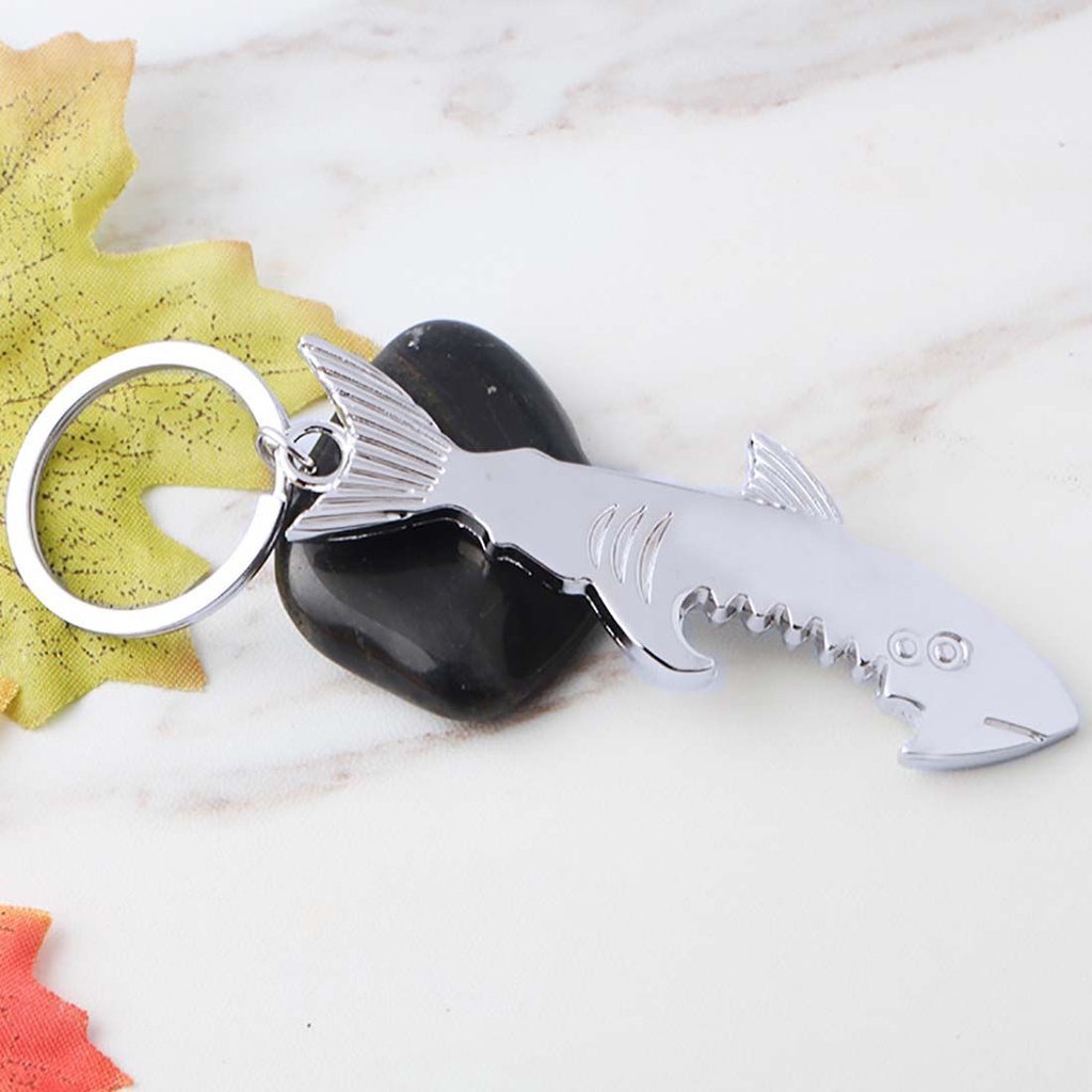Móc khóa kiêm dụng cụ mở nắp chai hình cá mập bằng kim loại đa năng