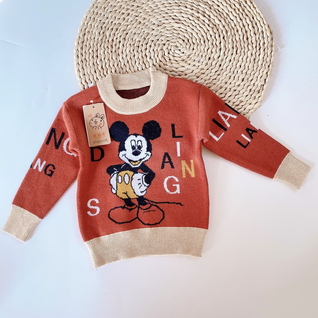 Áo Len Dài Tay Hàng Quảng Châu Nhiều Họa Tiết Micky,Donal,Yes Cho Bé (SP001348 )