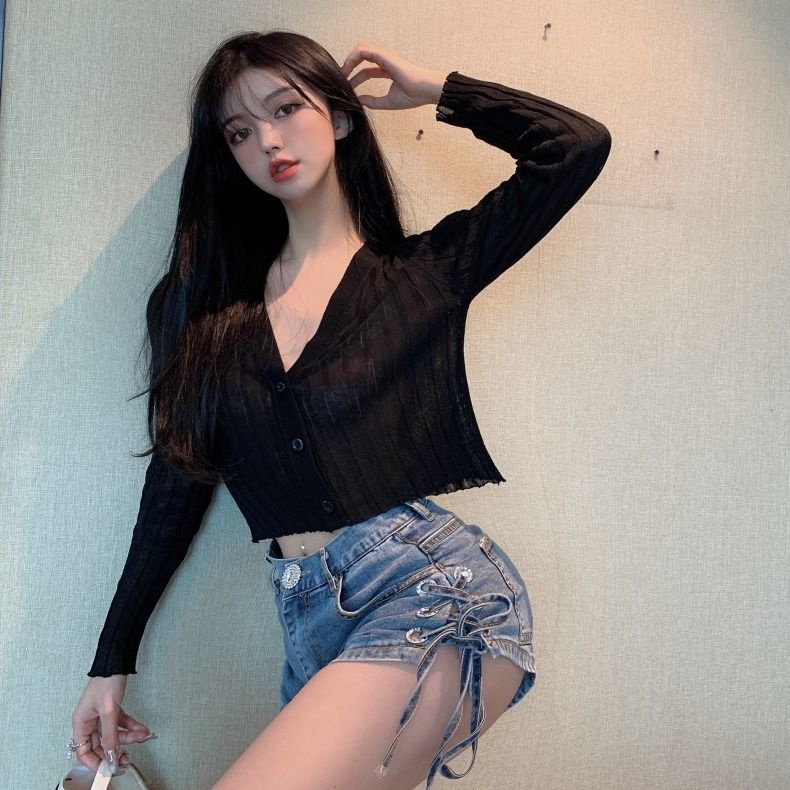 Áo Khoác Cardigan Dệt Kim Tay Dài Cổ Chữ V Chống Nắng Thiết Kế Mới Thời Trang Xuân Hè Cho Nữ