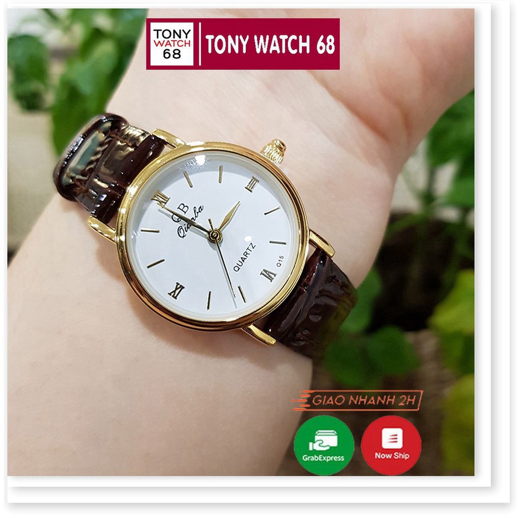 Đồng hồ nữ QB dây da viền vàng thời trang chống nước chống xước tuyệt đối 3atm Tony Watch 68