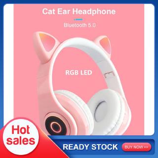 Tai Nghe Bluetooth Không Dây Thiết Kế Tai Mèo Đáng Yêu Có Đèn LED Nhấp Nháy