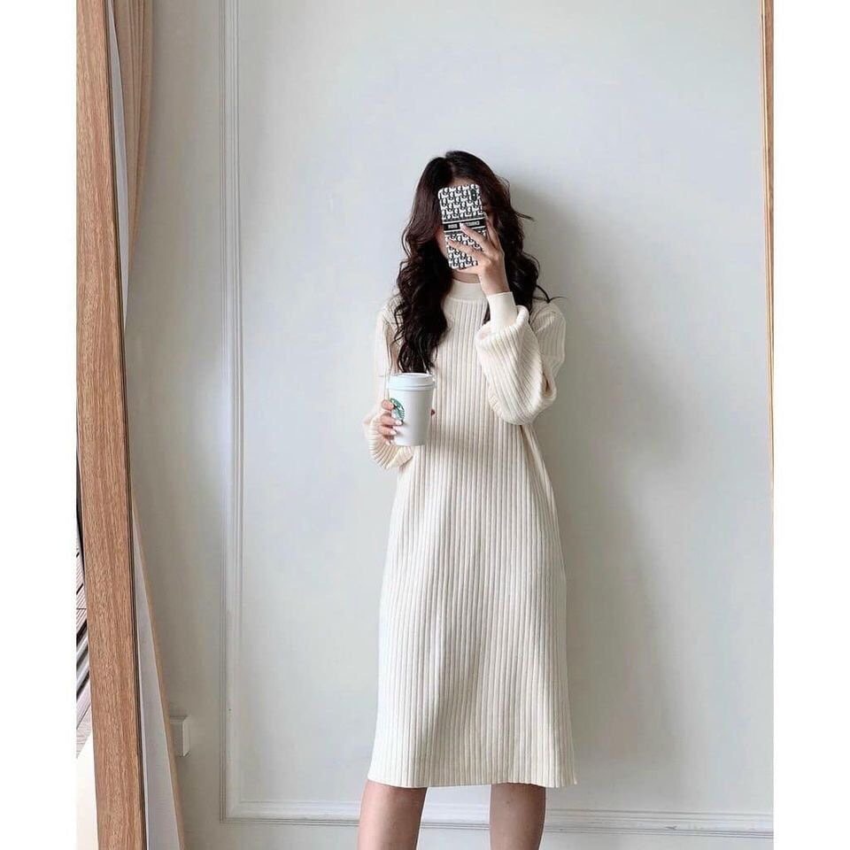 Váy len tăm dáng xuông tay bồng freesize chất dày dặn | BigBuy360 - bigbuy360.vn