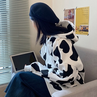 Áo Hoodie Bằng Cotton Nguyên Chất Mỏng In Họa Tiết Bò Sữa Phong Cách Nhật Bản Thời Trang Mùa Thu 2020 Chất Lượng Cao