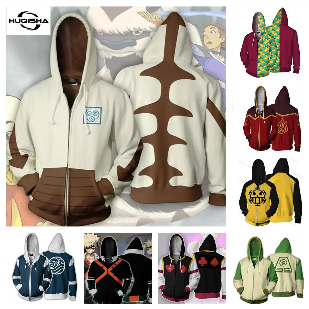 Áo Khoác Hoodie Có Khóa Kéo In Họa Tiết 3D Hóa Trang Nhân Vật Avatar The Last Airbender Aang Katara