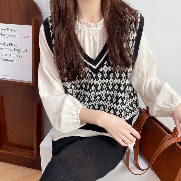 Áo Len Không Tay Cổ Chữ V Phong Cách Hàn Quốc