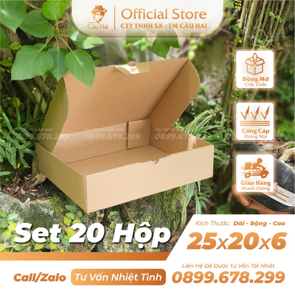 Set 20 Hộp carton nắp GẬP 25x20x6