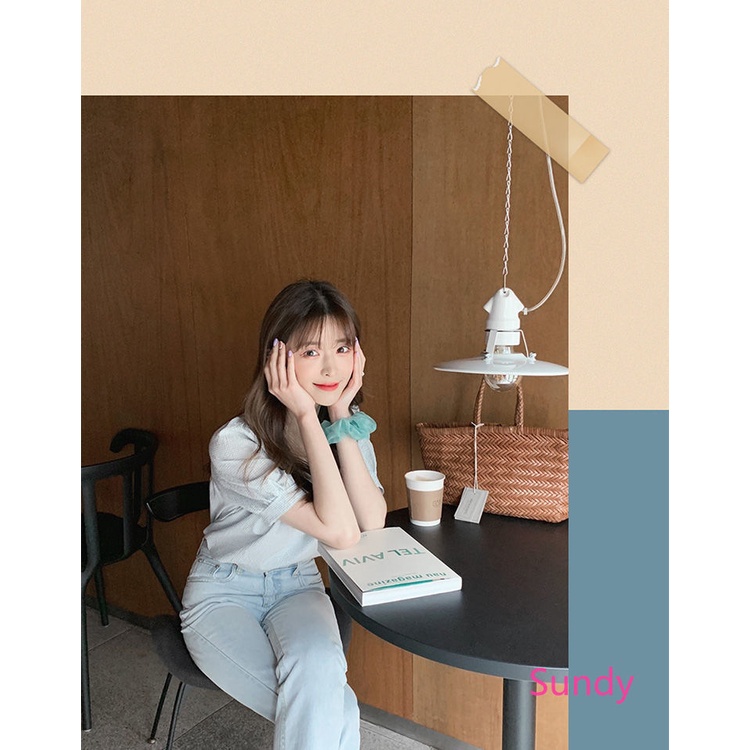 Áo sơ mi tay ngắn cổ vuông họa tiết sọc caro phong cách Hàn Quốc thời trang hè cho nữ