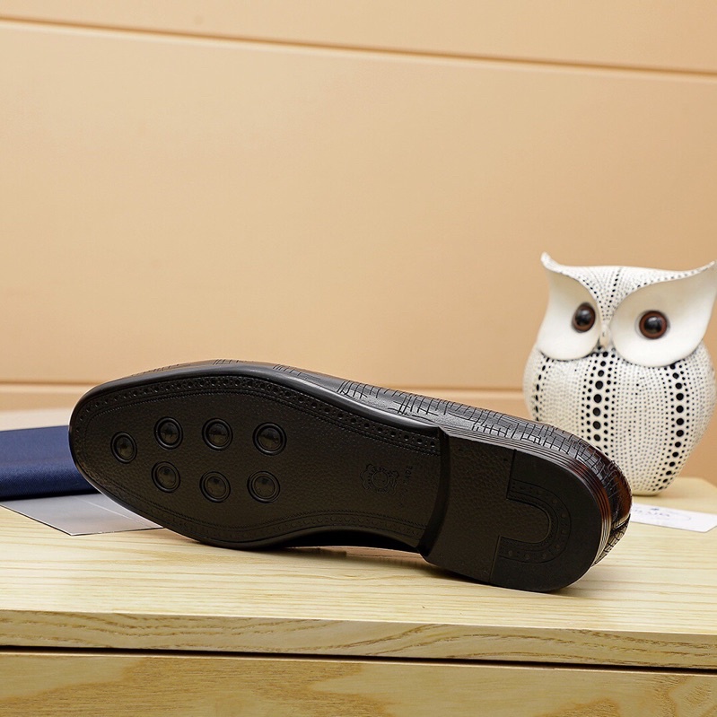 Giày tây lười công sở da thật logo thương hiệu Prada cao cấp cho nam