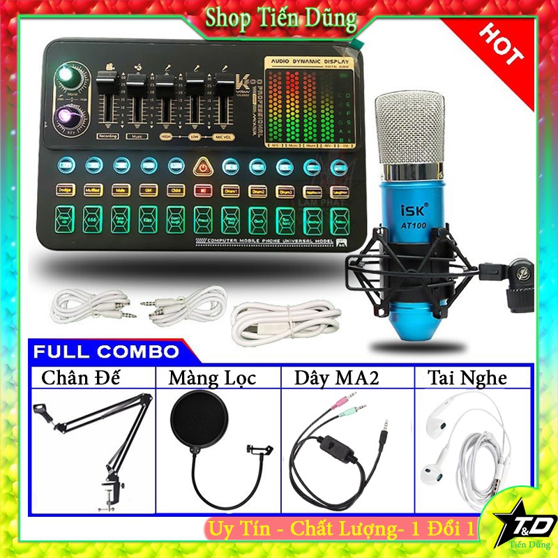 Bộ mic thu âm ISK AT100 chính hãng đi với sound card k500 chân đế màng lọc dây livestream MA2