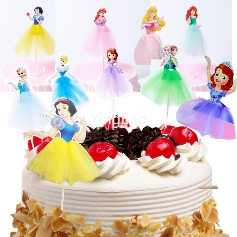 Topper Trang Trí Bánh Kem Hình Công Chúa Anna ,Ariel, Cinderella, Elsa, Sofia, Snow White