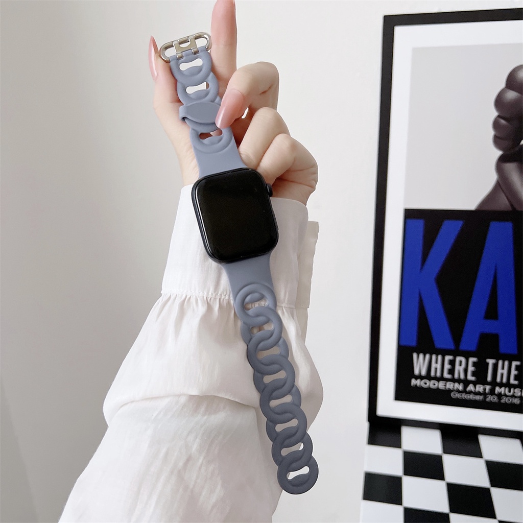 Dây Đeo Silicon Thời Trang Sang Trọng Cho Đồng Hồ iWatch 38mm 40mm 42mm 44mm 41 45mm