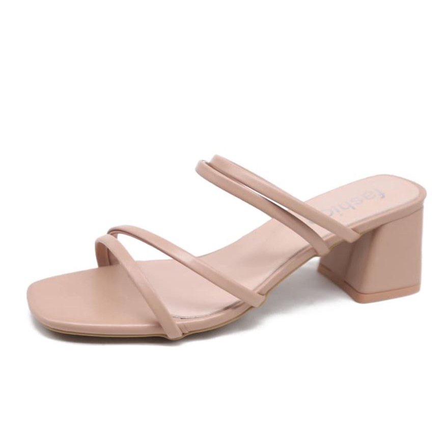 Dép cao gót WOMENSTORY quai mảnh đế vuông 4 cm 3 màu đen-trắng-nude A-12