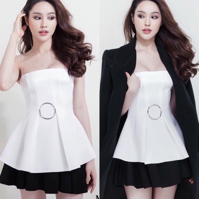 Váy hai dây trắng đen cao cấp