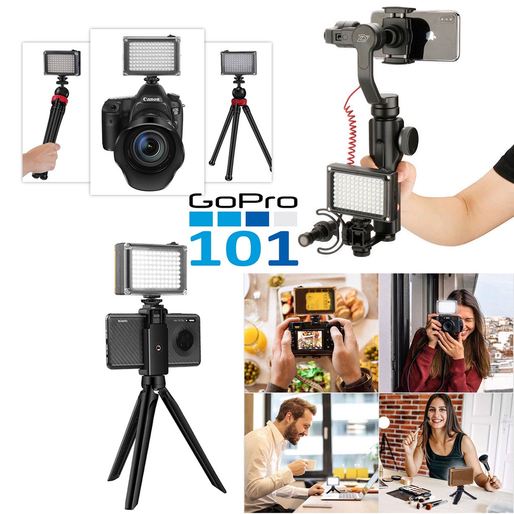 Đèn trợ sáng quay video camera, GoPro 96 LED 112 LED kèm 6 filter màu hỗ trợ chụp ảnh tự sướng tiện lợi - GoPro101