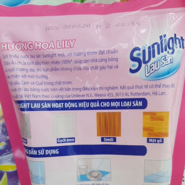 Nước lau sàn Sunlight tinh dầu thiên nhiên hương hoa túi 550g