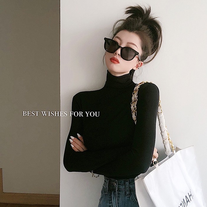 QADCOL Áo thun cổ cao dáng ôm thời trang thu đông cao cấp cho nữ