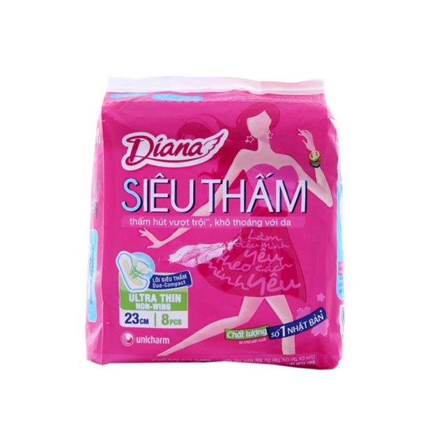 Date mới- lốc 6 gói Diana siêu mỏng không cánh - 1 gói 8 miếng