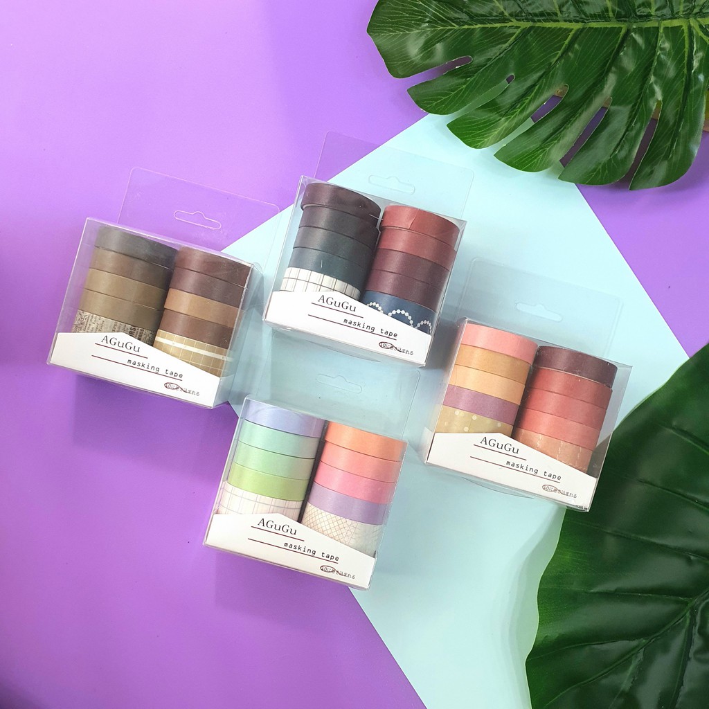 Washi Tape Basic Color cực đẹp Agugu 10 cuộn Be Tiny Be Tiny