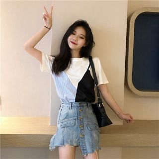 [NHẬP MÃ GIẢM GIÁ] Áo thun tay lỡ giả yếm phong cách Hàn Quốc