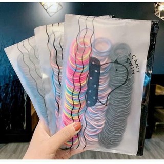 Set 500c chun buộc tóc cho bé có túi zip