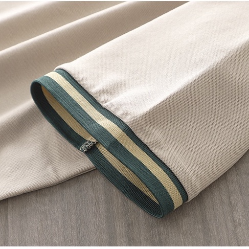 Áo Polo Nam FEEL GOOD cổ bẻ tay ngắn basic màu Be VIỀN CỔ KẺ SỌC đẹp vải cá sấu cotton cao cấp xuất xịn chuẩn form | BigBuy360 - bigbuy360.vn