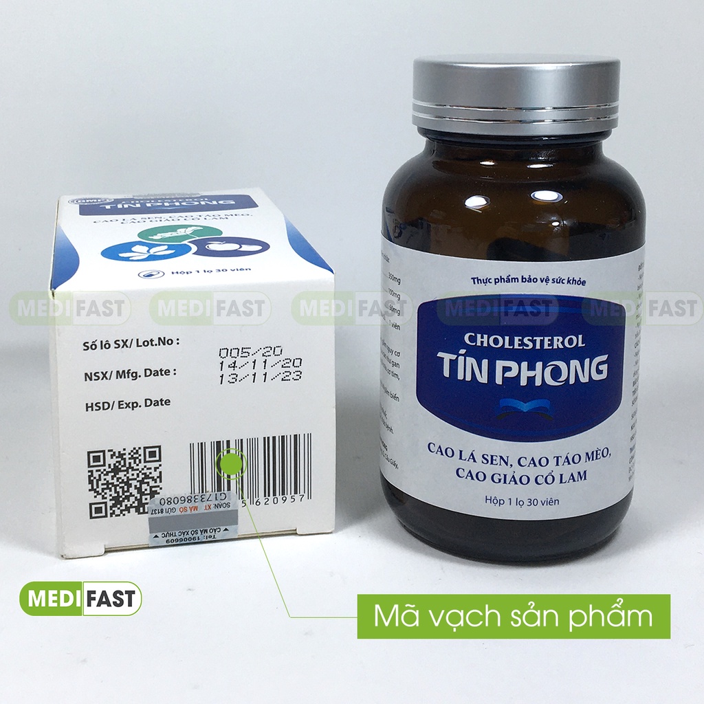 Hỗ trợ giảm mỡ máu - Hạ Cholesterol Tín Phong hộp 30 viên từ thảo dược