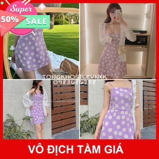 SP sẵn -  VÁY HAI DÂY HOA CÚC TÍM - ĐẦM 2 DÂY TIM TÍM HOA CÚC TRẮNG DÁNG NGẮN ULZZANG