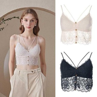 Áo Bralette ren dây chéo đính nút