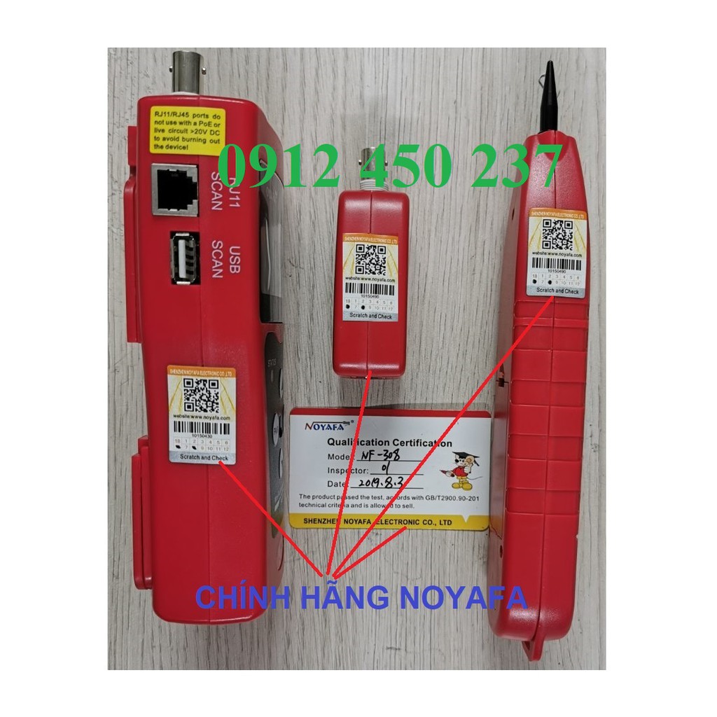 Bộ test cáp mạng Noyafa NF-308 chính hãng Noyafa kèm 2 pin 9V. BH 12 tháng