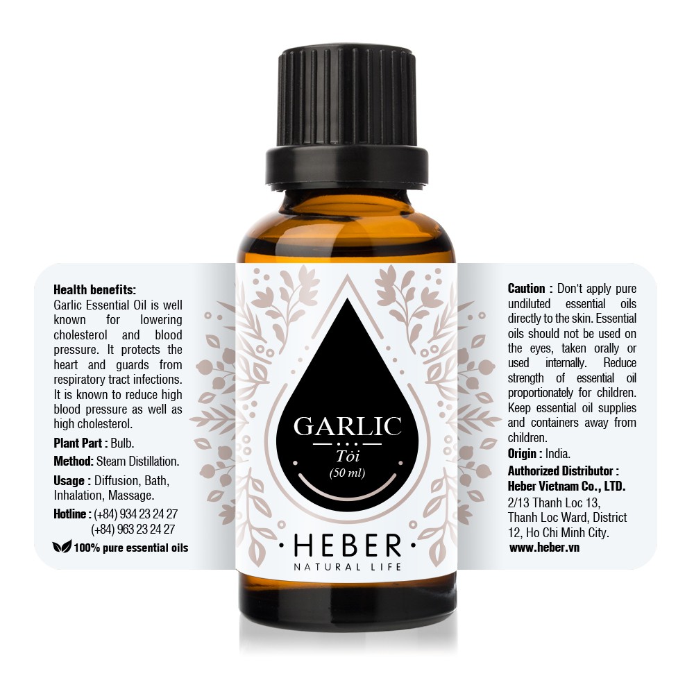 Tinh Dầu Tỏi Garlic Heber Natural Life, Cao Cấp Nhập Khẩu, Thiên Nhiên Nguyên Chất, Chai 10ml/30ml/50ml