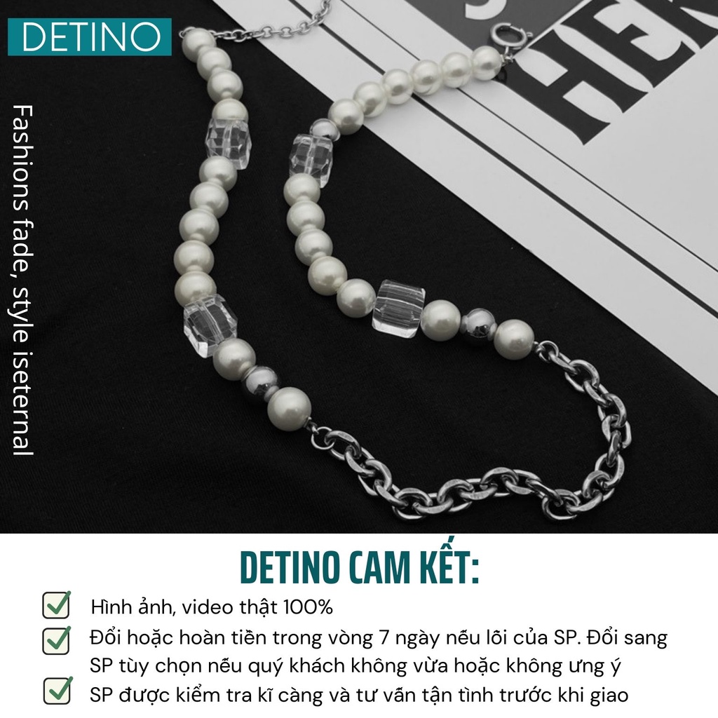 Vòng cổ ngọc trai nhân tạo nam dây chuyền titan hình viên đá unisex hiphop DETINO DC01